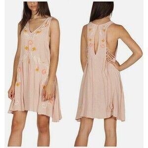 Free People Adelaide Embroidered Festival Slip Dress Blush Combo XS